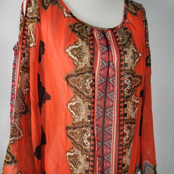 New York & Company Women's Vibrant Orange symmetrical pattern Print Size M - Picture 5 of 8
